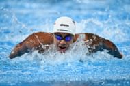 Shaine Casas of Team United States competes in the Men's 200m Individual Medley Heat at the Doha 2024 World Aquatics Championships at Aspire Dome in Doha, Qatar.